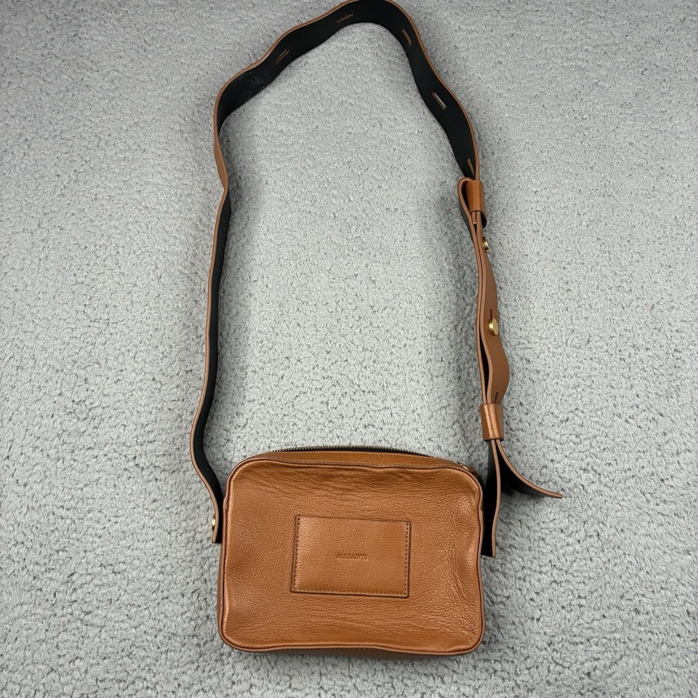 AllSaints Lucille Pebbled Leather Crossbody Bag Brown Adjustable Strap